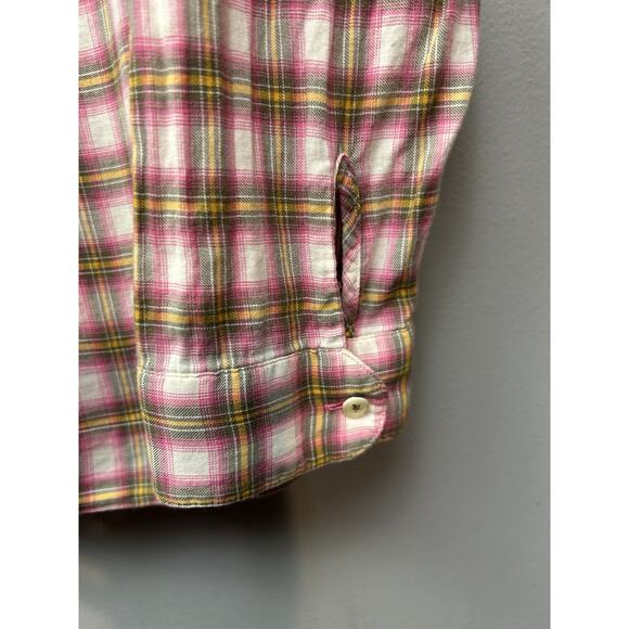 Talbots Top Womens Large Popover V-Neck Plaid Pink Pastel Lightweight Preppy - Picture 7 of 9